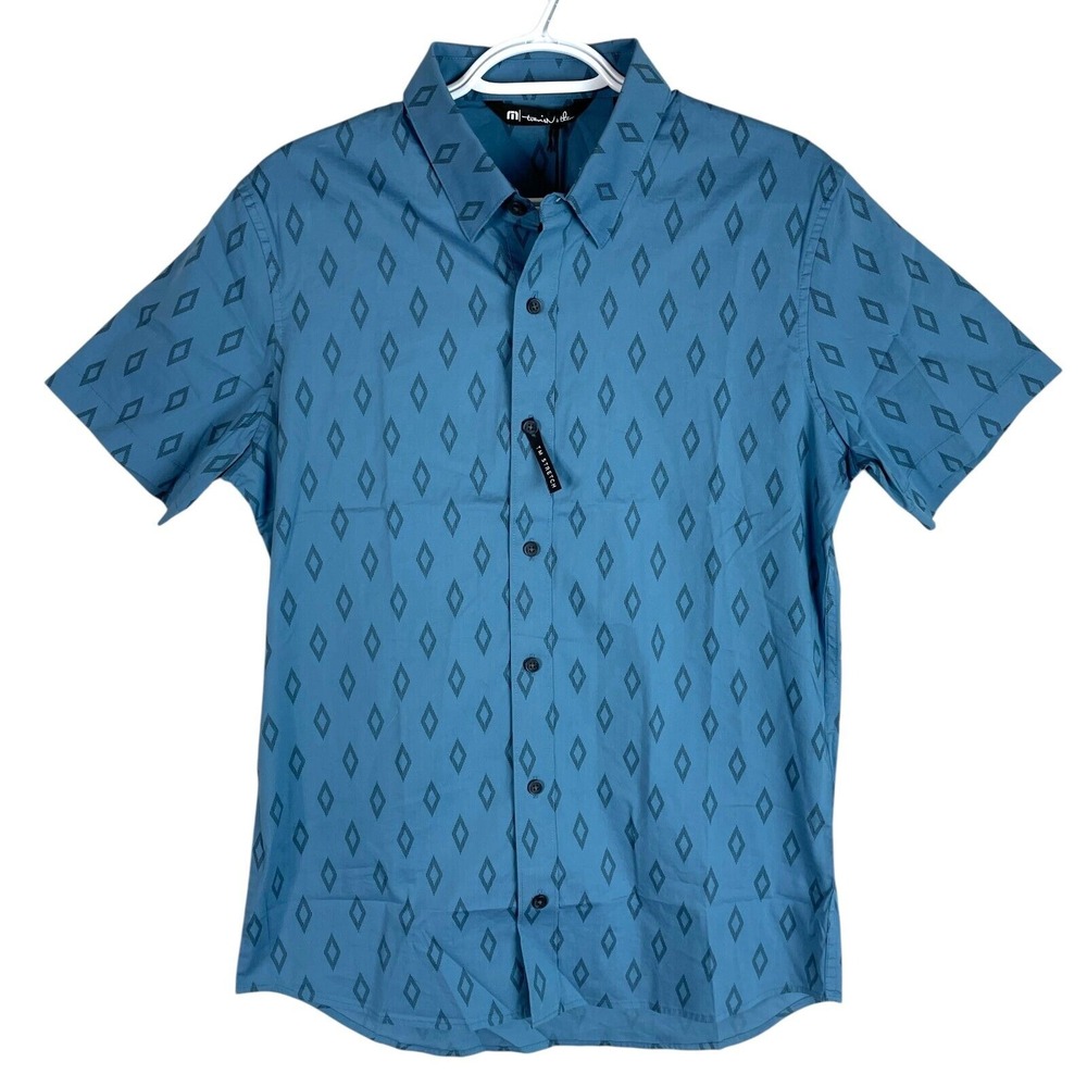 NEW Travis Mathew Mens‎ S Sidetracked Button Down Performance Shirt Aegean Blue
